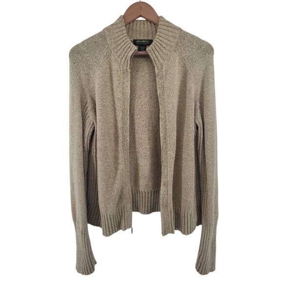 Vintage Eddie Bauer Beige Knit Full-Zip Cardigan Sweater Large Cotton Blend - Picture 4 of 7